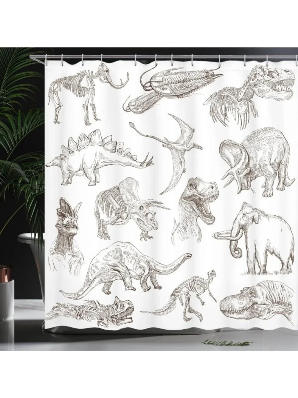 Jurassic Dinosaur Skeleton Shower Curtain, Unique Bathroom Decor, 69